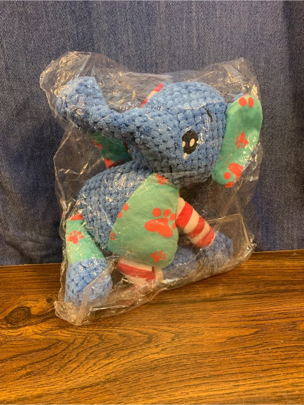 Squeaky Plush Stuffed Winking Elephant Dog Toy Blue/Green for Small/Med/Lg Dogs